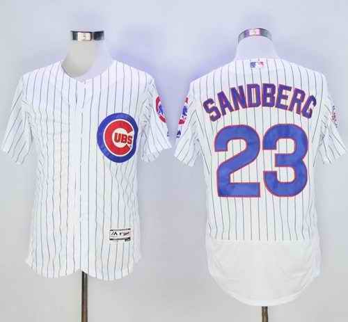 Cubs #23 Ryne Sandberg White Flexbase Authentic Collection with 100 Years at Wrigley Field Commemorative Patch Stitched MLB Jersey