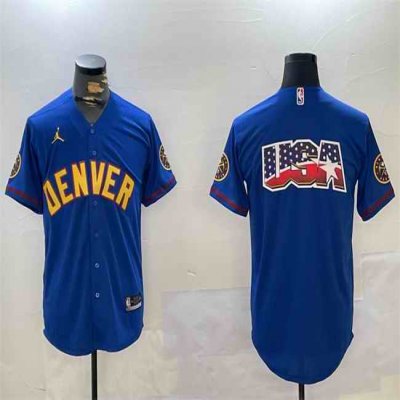 Men's Denver Nuggets Team Big Logo Blue With Patch Stitched Jersey