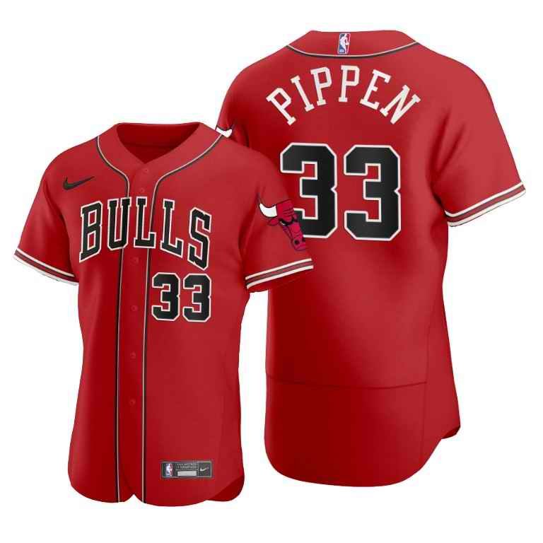 Men's Chicago Bulls #33 Scottie Pippen 2020 Red NBA X MLB Crossover Edition Stitched Jersey