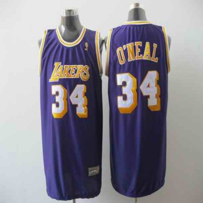 Mitchell And Ness Lakers #34 Shaquille O'Neal Purple Stitched NBA Jersey