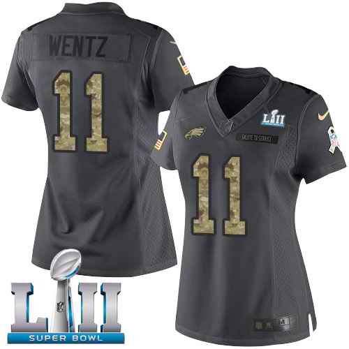 Women's Philadelphia Eagles #11 Carson Wentz Black Super Bowl LII Bound Game Stitched NFL Jersey