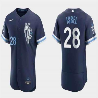 Men's Kansas City Royals #28 Kyle Isbel Navy City Connect Flex Base Stitched MLB Jersey