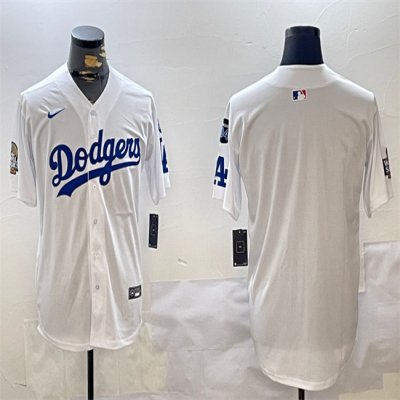 Men's Los Angeles Dodgers Blank White 2024 World Series With Fernando Memorial Patch Home Limited Stitched Baseball Jersey