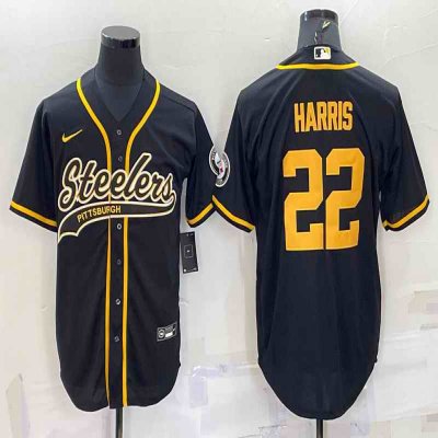 Men's Pittsburgh Steelers #22 Najee Harris Black Gold With Patch Cool Base Stitched Baseball Jersey