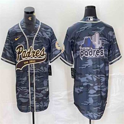 Men's San Diego Padres Gray Camo Team Big Logo Cool Base Stitched Baseball Jersey