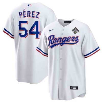 Men's Texas Rangers #54 Mart'n P'rez White 2023 World Series Stitched Baseball  Jersey