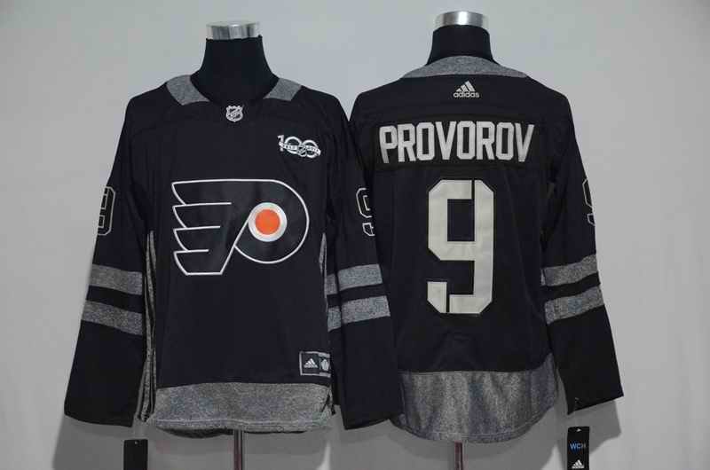 Philadelphia Flyers #9 Ivan Provorov Black Men's 1917-2017 100th  Anniversary   Stitched NHL Jersey