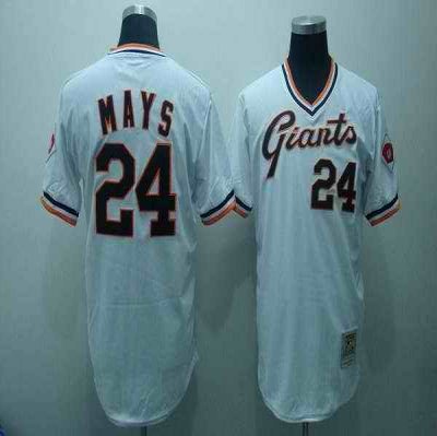 Mitchell and Ness Giants #24 Willie Mays Stitched White Throwback MLB Jersey