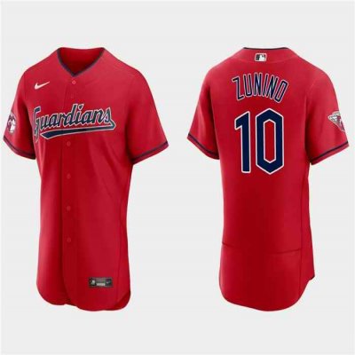 Men's Cleveland Guardians #10 Mike Zunino Red Flex Base Stitched Jersey