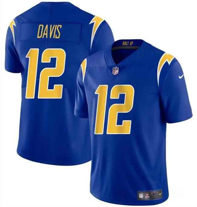 Men's Los Angeles Chargers #12 Derius Davis Royal 2024 Vapor Limited Stitched Football Jersey