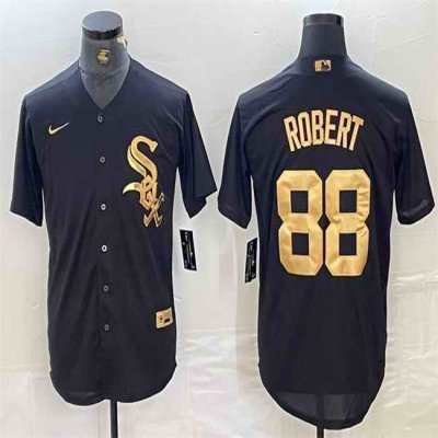 Men's Chicago White Sox #88 Luis Robert Black Cool Base Stitched Jersey