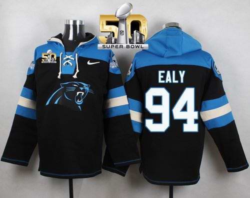 Men's Carolina Panthers Customized Black Super Bowl 50 Player Pullover Hoodie