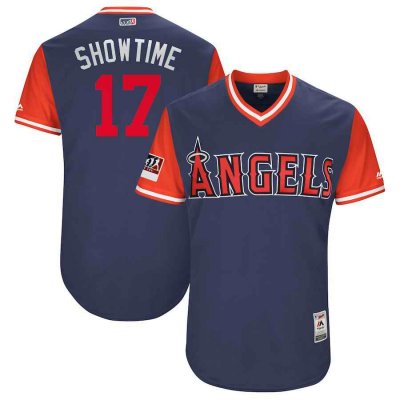 Men's Los Angeles Angels #17 Shohei Ohtani Showtime Majestic Navy/Red 2018 Players' Weekend Authentic Stitched MLB Jersey