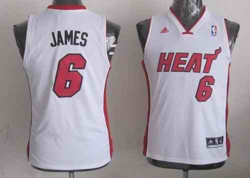 Heat #6 LeBron James White Stitched Youth NBA Jersey