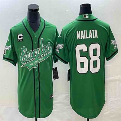 Men's Philadelphia Eagles #68 Jordan Mailata Green With 3-star C Patch Cool Base Stitched Baseball Jersey