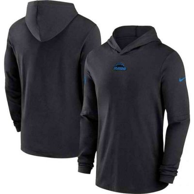 Men's Los Angeles Chargers Black Sideline Performance Long Sleeve Hoodie T-Shirt