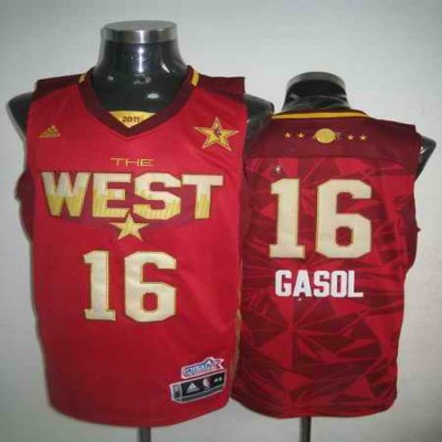 2011 All Star Lakers #16 Pau Gasol Red Stitched NBA Jersey