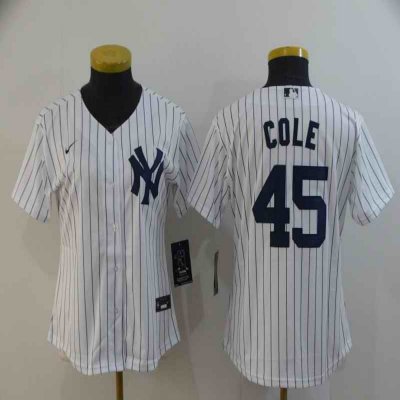 Women's New York Yankees #45 Gerrit Cole White Cool Base Stitched MLB Jersey(Run Small)