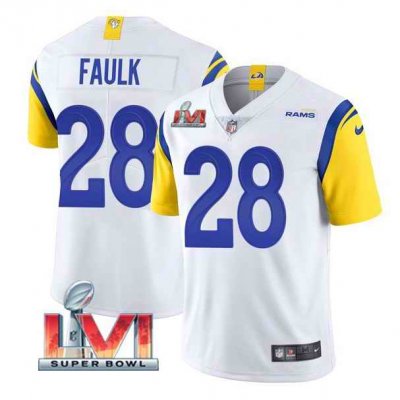 Men's Los Angeles Rams #28 Marshall Faulk 2022 White Super Bowl LVI Vapor Limited Stitched Jersey