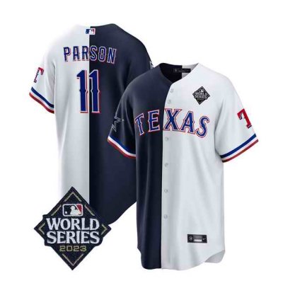 Men's Texas Rangers & Cowboys #11 Micah Parsons Navy/White Splite 2023 World Series Splite Stitched Baseball  Jersey