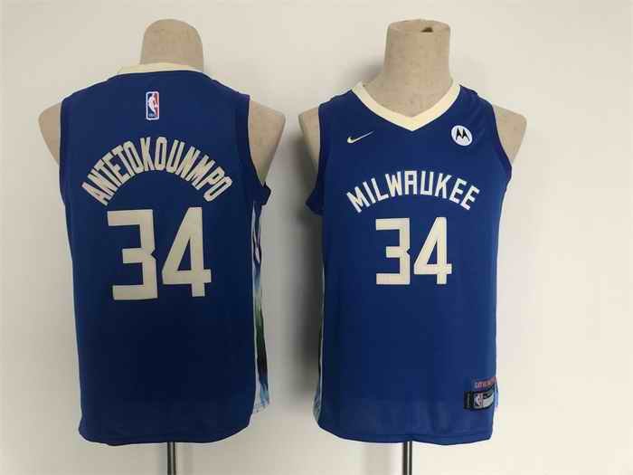 Youth Milwaukee Bucks #34 Giannis Antetokounmpo Blue 2022/23 City Edition Stitched Basketball Jersey