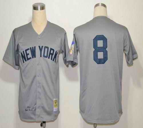 Mitchell And Ness 1951 Yankees #8 Yogi Berra Grey Throwback Stitched MLB Jersey