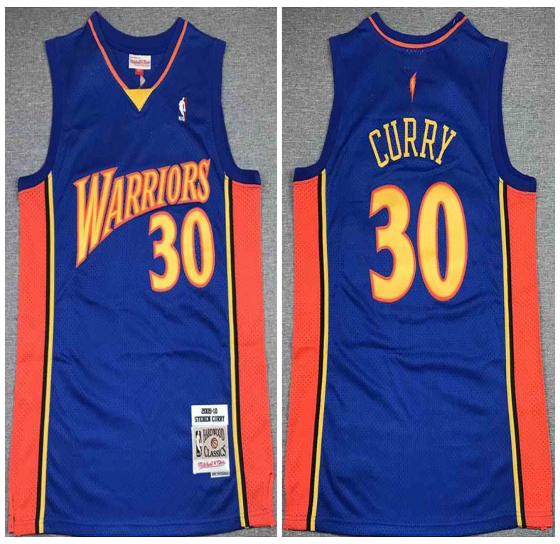 Men's Golden State Warriors #30 Stephen Curry Blue 2009-10 Throwback Stitched NBA Jersey