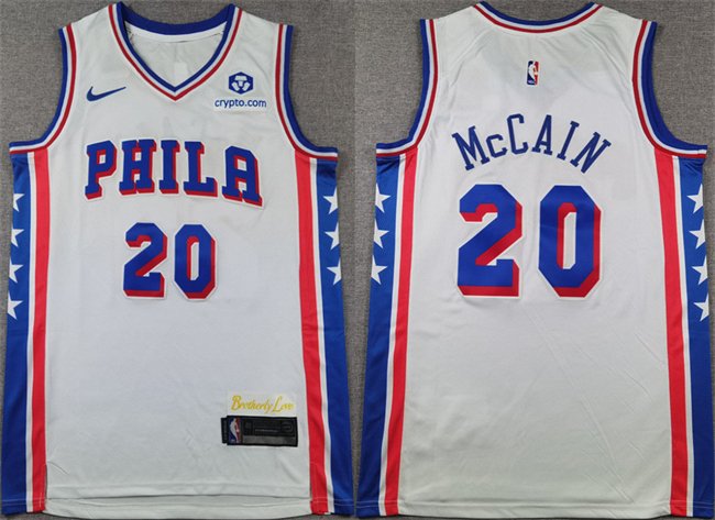 Men's Philadelphia 76ers #20 Jared McCain White Association  Edition Stitched Jersey