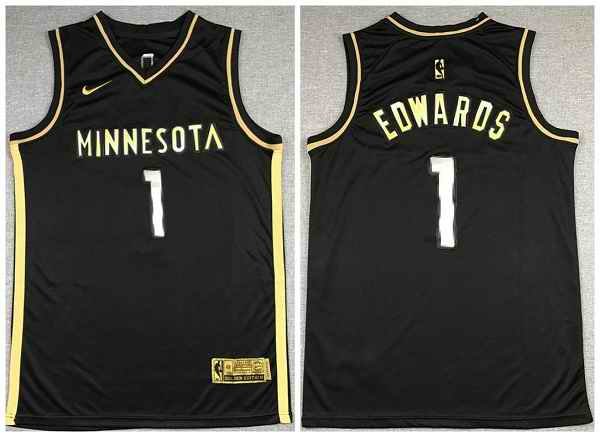 Men's Minnesota Timberwolves #1 Anthony Edwards Black Gold 2021 Swingman Stitched Jersey