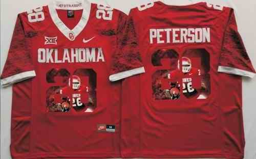 Sooners #28 Adrian Peterson Red Player Fashion Stitched NCAA Jersey