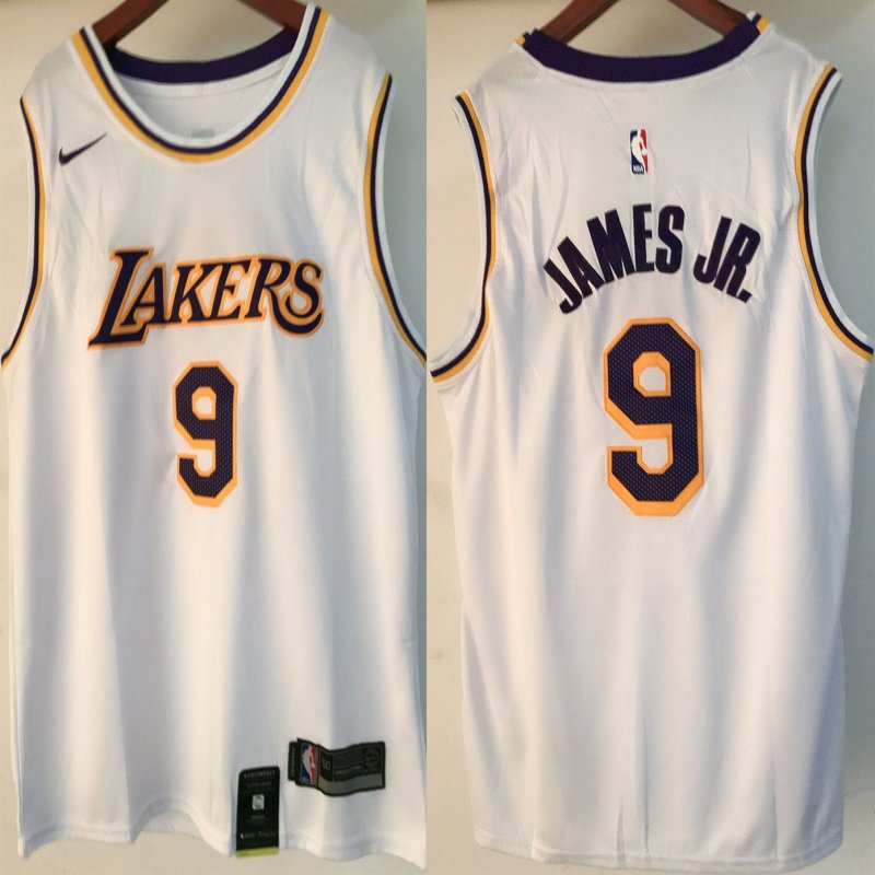 Men's Los Angeles Lakers #9 Bronny James Jr. White 2024 Draft Icon Edition Stitched Basketball Jersey