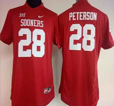 Sooners #28 Adrian Peterson Red Women's Stitched NCAA Jersey