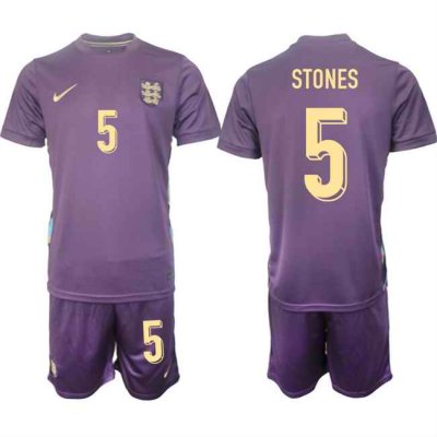 Men's England #5 John Stones 2024-25 Purple Away Soccer Jersey Suit