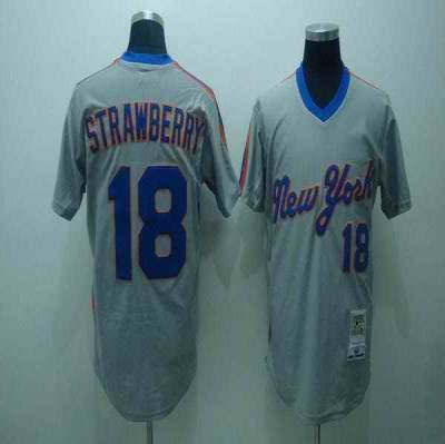 Mitchell and Ness Mets #18 Darryl Strawberry Stitched Grey Throwback MLB Jersey