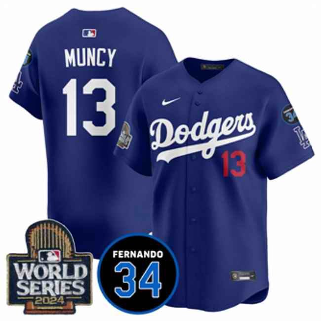 Men's Los Angeles Dodgers #13 Max Muncy Royal 2024 World Series With Fernando Memorial Patch Alternate Limited Stitched Baseball Jersey