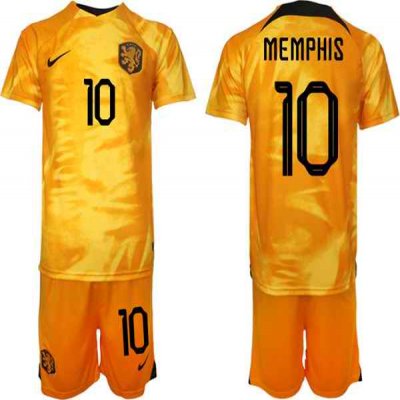 Men's Netherlands #10 Memphis Orange Home Soccer Jersey Suit