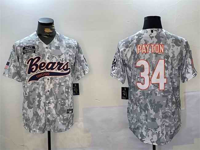 Men's Chicago Bears #34 Walter Payton 2024 Arctic Camo Salute to Service Stitched Baseball Jersey