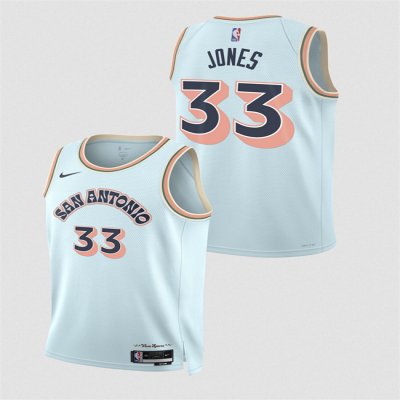 Men's San Antonio Spurs #33 Tre Jones Light Blue 2024/25 City Edition Stitched Basketball Jersey