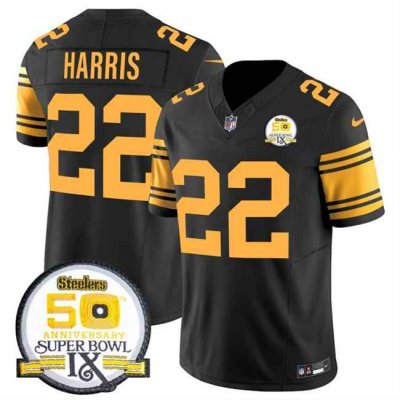 Men's Pittsburgh Steelers #22 Najee Harris Black 2024 F.U.S.E. 50th Anniversary Of Super Bowl IX Color Rush Limited Stitched Jersey