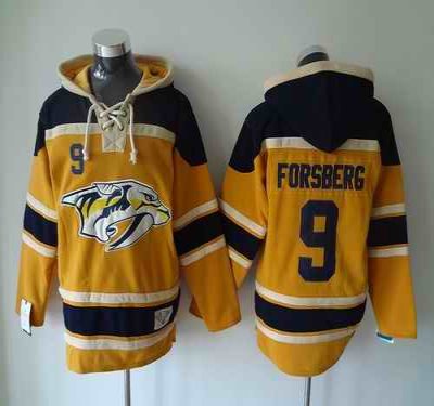 Predators #9 Filip Forsberg Yellow Sawyer Hooded Sweatshirt Stitched NHL Jersey