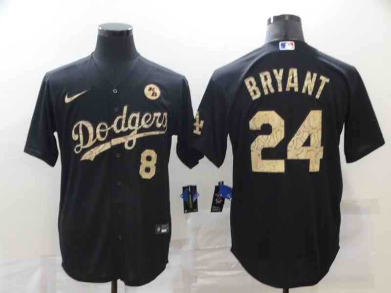 Men's Los Angeles Dodgers Front #8 Back #24 Kobe Bryant With KB Patch Black Cool Base Stitched Jersey