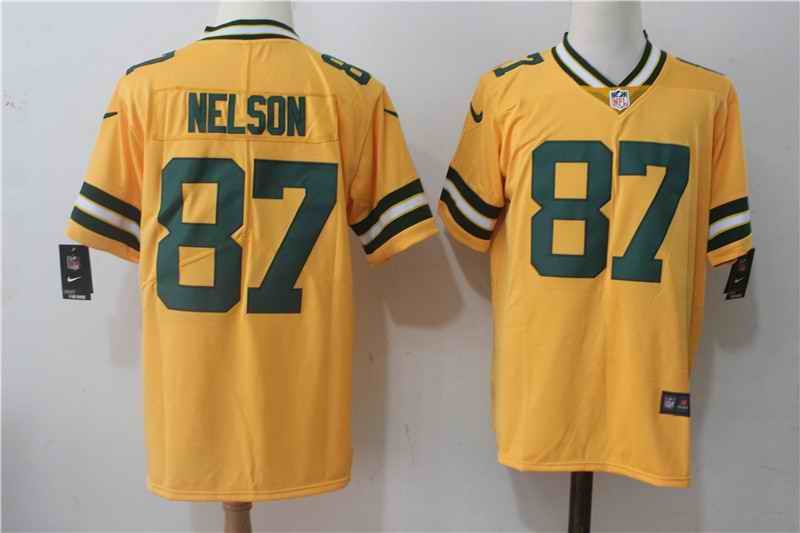 Men's Nike Green Bay Packers #87 Jordy Nelson Yellow Stitched NFL Limited Rush Jersey