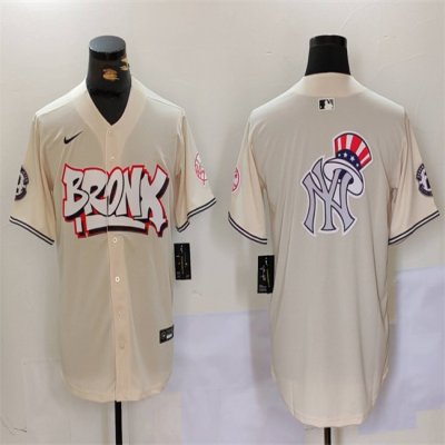 Men's New York Yankees Team Big Logo Cream Bronx Graffiti V2 Vapor Limited Stitched Baseball Jersey