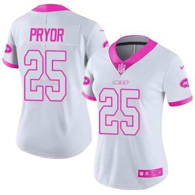 Nike Jets #25 Calvin Pryor White/Pink Women's Stitched NFL Limited Rush Fashion Jersey