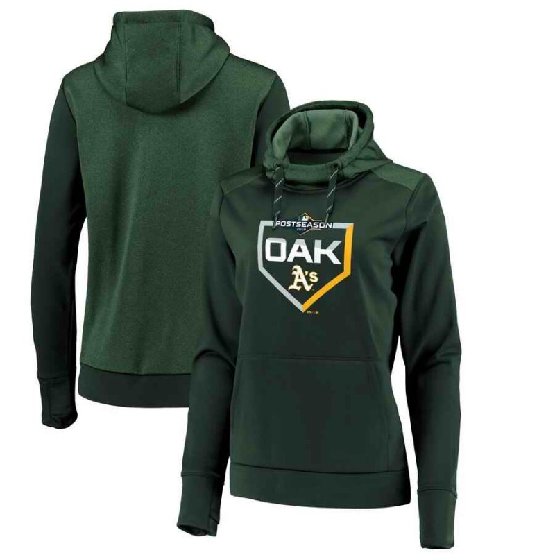 Women's Oakland Athletics Majestic Green 2019 Postseason Dugout Pullover Hoodie(Run Small)