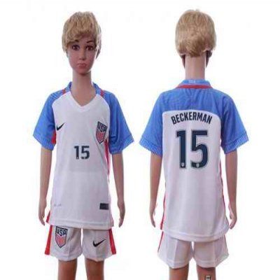 USA #15 Beckerman Home Kid Soccer Country Jersey