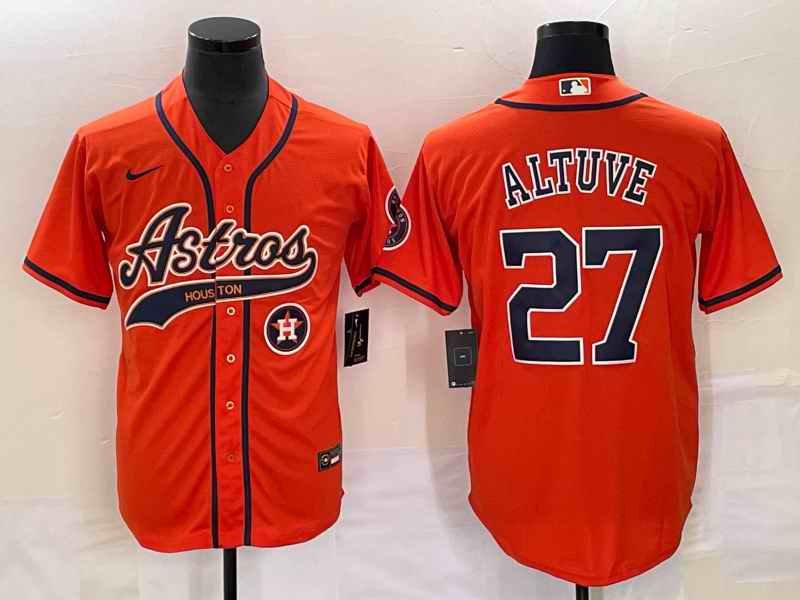 Men's Houston Astros #27 Jose Altuve Orange With Patch Cool Base Stitched Baseball Jersey