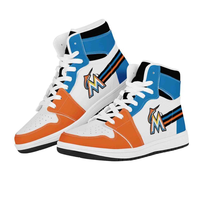 Men's Miami Marlins High Top Leather AJ1 Sneakers 001