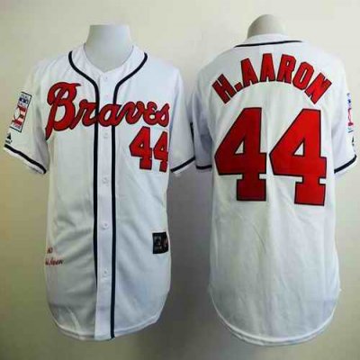 Mitchell And Ness 1963 Braves #44 Hank Aaron White Stitched MLB Jersey