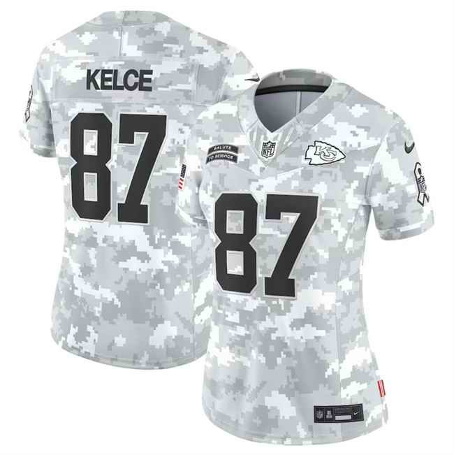 Women's Kansas City Chiefs #87 Travis Kelce 2024 F.U.S.E Arctic Camo Salute to Service Limited Stitched Football Jersey(Run Small)